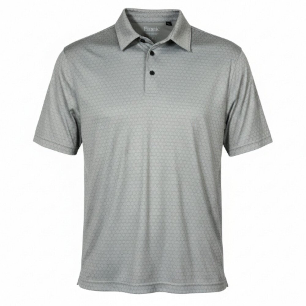 Etonic Size Medium Men's White Gray Pattern Short Sleeve Golf Polo Shirt